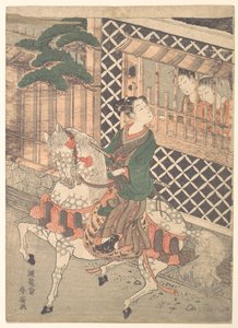 Young Samurai on Horseback and Women at a Window by Isoda Koryusai