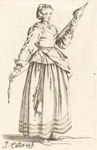 Young Woman with Distaff, Facing Right by Israel Henriet after Jacques Callot