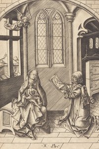 Saint Luke Drawing a Portrait of the Virgin, c. 1475 by Israhel van Meckenem