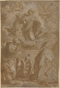 Saint Barbara in Glory with Saints Nicholas and Jerome by Italian 16th Century