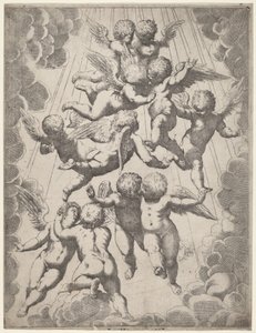 A Group of Angels in Glory by Italian 17th Century, after Guido Reni, after Luca Cambiaso