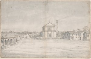 A Town Center with a Church by Italian 18th Century