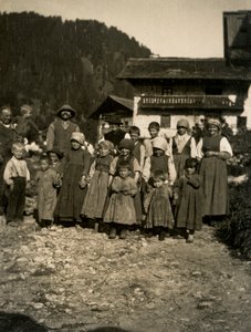Family in front of house, Aosta Valley, Italy 1900-1910 by Italian Photographer