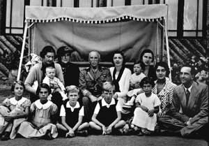 The Italian royal family. In the center Victor Emmanuel III. Among the children sitting, the 3rd from the left is Prince Victor Emmanuel, the last to the right his father Humbert II. 19th century by Italian Photographer