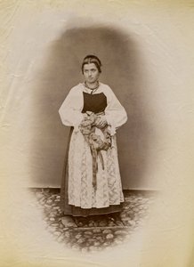 Young Woman Wearing a Wedding Dress and Holding a Ring of Bread Wrapped in Ribbon, Parre, Lombardy, Italy