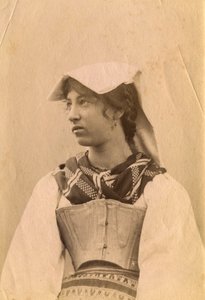 Young Woman Wearing Traditional Dress and Headpiece, Roman Countryside, Lazio, Italy, ca 1905