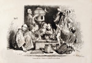 A Small Party Drinking Sake, from the Italian edition of Tour du Monde, 1869