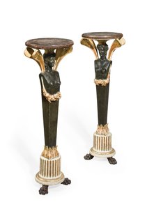A Pair of Green and White-Painted and Giltwood Stands (early 19th century)