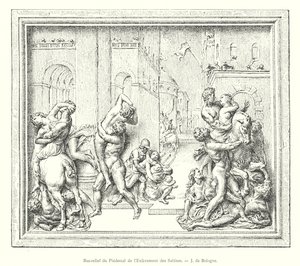 Bas-relief of the Pedestal of the Rape of the Sabine Women, by Giambologna (engraving) by Italian School
