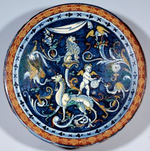 Cafaggiolo faience cup decorates fantastic animals by Italian School
