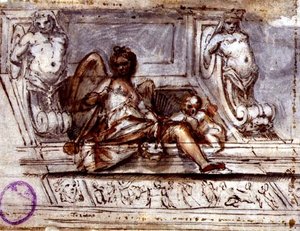 Ceiling Design with the Muse of Music by Italian School