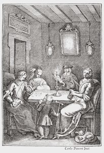 Chiaqlira reading tales to a sewing party, front cover of The Pentamerone of Giambattista Basile, 1742 by Italian School