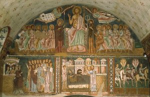 Christ enthroned between the Virgin, John the Baptist, the Apostles and two Angels
