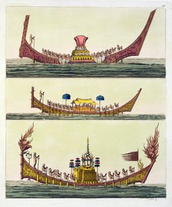 Cochin Chinese ships, illustration from Le Costume Ancien et Moderne by Giulio Ferrario, published c.1820s-30s