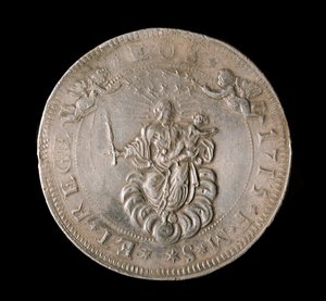 Currency of the Republic of Genes: Six Ecus Silver Coin. 1715. Front