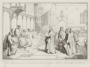 Dante Alighieri presents himself to the senate as ambassador of Guido Novello di Polenta, Lord of Ravenna by Italian School