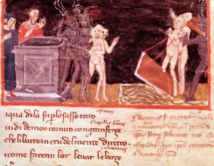 Dante and Virgil surrounded by the pimps and seducers (song 18 from Hell, in the Divine Comedy) - Miniature