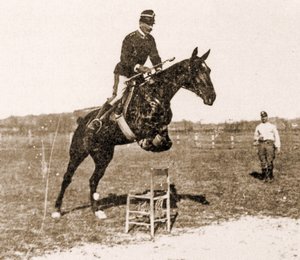 Federico Caprilli jumping a chair