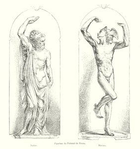 Figurines on the Pedestal of Perseus, Jupiter, Mercury (engraving)