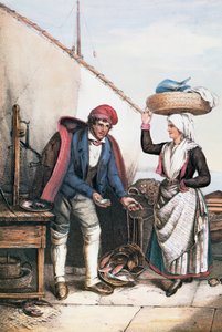 Fishmonger and peasant (illustration from Costumes of Istria) by Italian School