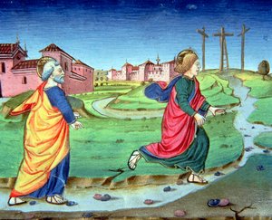 Mary Magdalene gives the news of the resurrection to Simon Peter