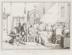 Francesco Dandolo begs Clement V to lift the excommunication by Italian School
