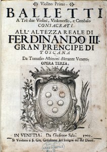 Frontispiece of musical score of Balletti a tre, opera III by Tomaso Albinoni (1671-1750)