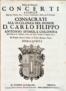 Frontispiece of musical score of Concerti a cinque, opera 5 by Tomaso Albinoni
