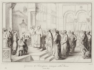 Giovanni II Partecipazio renounces the Duchy, 887 by Italian School
