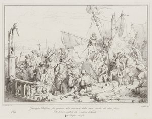 Giuseppe Dolfino makes the crew of his ship swear to set fire to the powder rather than by Italian School