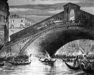 Grand Canal and the Rialto Bridge during the Carnival by Italian School