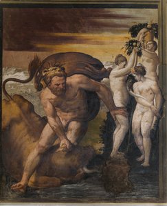 Hercules killing the Cretan bull, from the Yellow Room, Rocca Meli Lupi, Soragna, Parma by Italian School