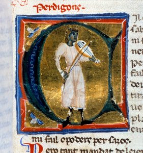 Historian letter (letter A). The Perdigon Troubadour playing the old man. Miniature taken from the manuscript 