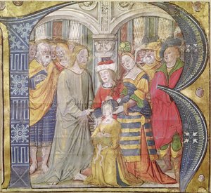 Historiated Initial B Depicting Christ Healing a Possessed Woman by Italian School