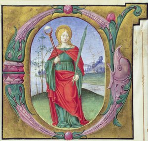 Historiated initial G depicting St. Agatha