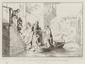 Blessed Pietro Acotanto helps the miserable citizens during a flood by Italian School