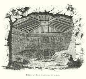 Interior of an Etruscan Tomb (engraving) by Italian School