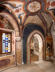 Interior view of the chapel of Saint Gregoire decorated with frescoes of Byzantine influences. Monastery of Saint Benedetto, Subiaco, Italy by Italian School