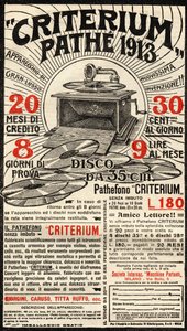 Italian Advertisement of the Criterium Gramophone of the Brand Pathé