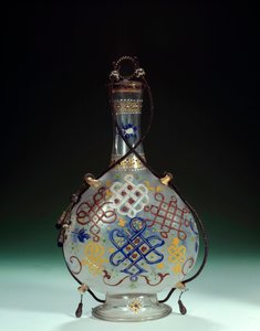 Glass Bottle with Polychrome Decorations