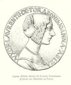 Jeanne Albizzi, wife of Laurent Tornabuoni, Cabinet des Medailles de Paris (engraving) by Italian School
