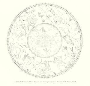The Bronze Cista from the Kircher Museum, with the Inscription Novios Plautios, Med, Romai, Fecid (engraving)