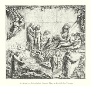 The Creation, Bas-relief by Giovanni Pisano, Orvieto Cathedral (engraving) by Italian School