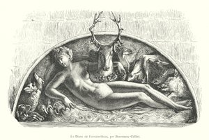 Diana of Fontainebleau, by Benvenuto Cellini (engraving) by Italian School