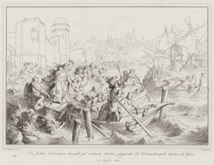 The Venetian Fleet Rescues Latin Inhabitants Fleeing from Constantinople Captured by Greeks by Italian School