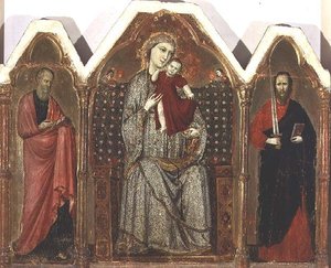 Madonna and Child Enthroned, with SS. John the Evangelist and Paul, Riminese School by Italian School