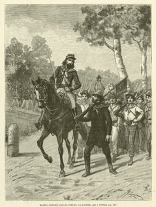 Mazzini, Simple Soldier, Carried the Flag God and People (engraving) by Italian School
