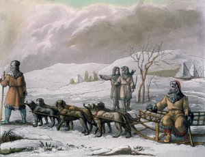 Men of Kamchatska, with a dog sleigh, from Costumi dei... by Giulio Ferrario, c.1820s-30s by Italian School
