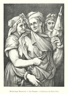 Michelangelo Buonarroti, The Fates, Collections of the Pitti Palace (engraving) by Italian School