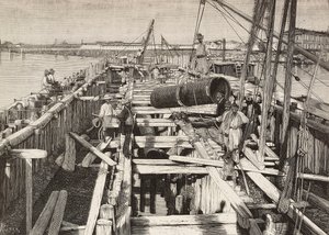 New Aqueduct in Venice, Laying the Channel in the Lagoon, Italy